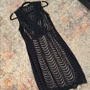 Alex Marie Navy/Black Over Nude Wrap Top Dress 4